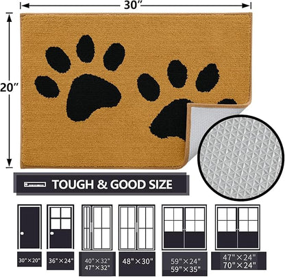 Buganda Dog Door Mat for Muddy Paws, Absorbent Dirt Trapper Washable Indoor Doormats, Non Slip Low-Profile Mud Mat for Dogs, Front Entrance Doormat for Inside Floor (36x24 Inches, Yellow and Black)
