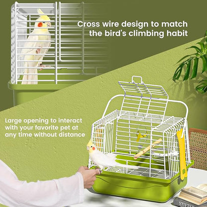 Small Bird cage,Travel Cage for Birds and Small Animals, Parakeet cage,Bird Carrier Travel cage,Bird Travel cage, jaulas para pájaros,Green,(Size:S,M,L) (L)