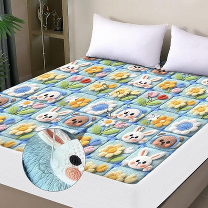 Waterproof Mattress Protector King, Fitted Sheet Style Breathable Mattress Cover with Deep Pocket Fits Up to 18'', Noiseless Bed Cover for Kids Adults Pets, Machine Washable (Squares, 76'' X 80'')