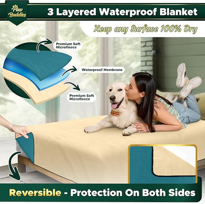 Paw Buddies Waterproof Blanket – 80"x90" Washable Sofa Throw for Couch, Bed or Car – Soft Reversible Protector for Adults, Pets, and Dogs at Home or on The Go