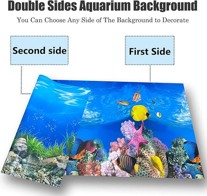 Aquarium Background Poster Water Plants 3D Coral Fish Tank Background Picture Double Sides Fish Tank Stickers 10 20 Gallon Tank 16"x 33"