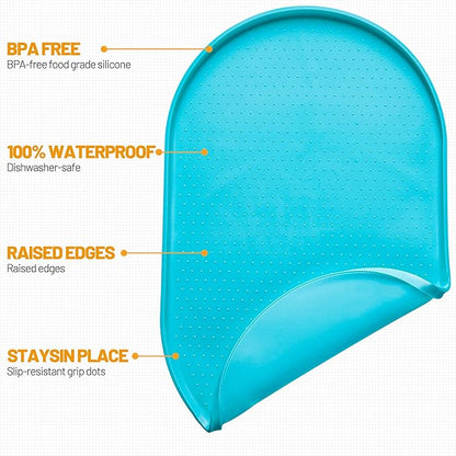Hubulk 100% Waterproof Silicone Pet Feeding Mat with Raised Edge for Food and Water, Dog Bowl Mats, Cat Bowls Placemat with High Lip Protects Floor for Cats and Dogs (Teal, 32" L x 24" W)