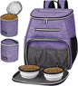 BAGLHER丨Dog Travel Bag Backpack, Airline Approved Pet Supplies Backpack, Dog Travel Bag with 2 Silicone Collapsible Bowls and 2 Food Baskets Purple