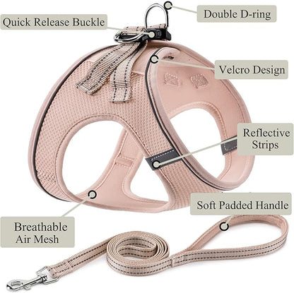 Dog Harness with Leash Set, No Pull Adjustable Reflective Step-in Puppy Pet Vest Harnesses for Small Medium Large Dogs and Cats,Light Pink S