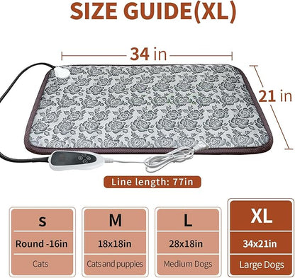 Large Dog Heating Pad 34x21in with Smart Thermostat Switch and Power Line Protection Tube,Obtained MET and UL Dual Certification, Suitable for Dogs of All Ages-Rose