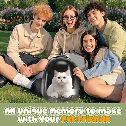 Pet Carrier Backpack Bearded Dragon Cat Bird Rabbit Guinea Pig Small Animal Carrier Backpack with Clear Bubble Window Ventilated Space Capsule Design Black and White