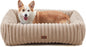 Washable Dog Bed for Small Medium Dogs - Rectangle Orthopedic Corduroy Fleece Pet Bed with Removable Cover and Nonskid Bottom, Calming Puppy Bed Soft Pet Sofa, Camel(35x25x9inchs)