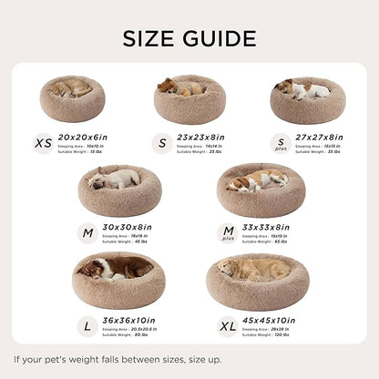 Bedsure Calming Dog Bed Medium Size Dog - Donut Washable Medium Pet Bed, 30 inches Anti-Slip Round Fluffy Plush Faux Fur Cat Bed, Fits up to 45 lbs Pets, Camel