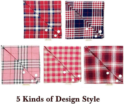 Savier 5PCS Dog Bandanas with Button - Fall Thick Triangle Bibs Dual Layer Soft Cotton Scarves for Small Medium Girl Puppy Cat Pet Baby Square Plaid Printing Washable Kerchief Halloween Outfits Pink
