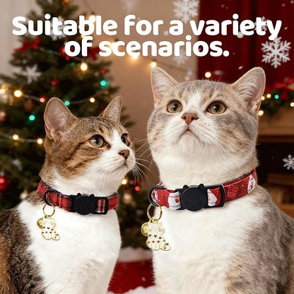 Elegant little tail 2 Pack Cat Collar- Christmas Cat Collars Breakaway with Bell Pendant Wedding Kitten Boy Girl Safety Adjustable 7-12 Inch Collar for Small Cats Puppy