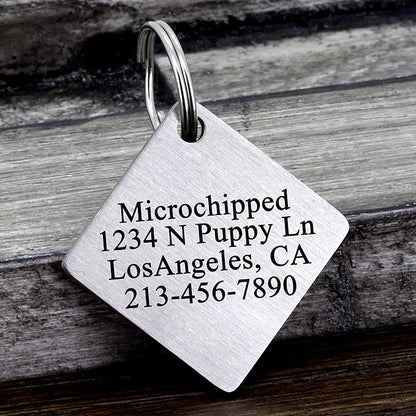 Ultra Joys Stainless Steel Custom Dog & Cat Tags - Personalized Front & Back Engraving, Optional Both Sides, Diamond Tag Mountain Silver Large