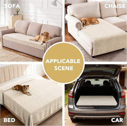 H.VERSAILTEX Non Slip Pet Couch Cover Chenille Dog Bed Protector Thick Soft Sofa Slipcover Pet Friendly Washable Couch Cushion Covers for Pets (30" x 53", Ivory)