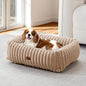 Washable Dog Bed for Small Medium Dogs - Rectangle Orthopedic Corduroy Fleece Pet Bed with Removable Cover and Nonskid Bottom, Calming Puppy Bed Soft Pet Sofa, Camel(25x21x7inchs)