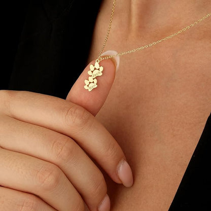 Personalized Cute Dog Cat Paw Name Necklace Forever Love Custom Heart Pendant Pet Name Necklace Gift for Pet Lovers
