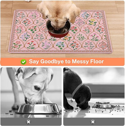 Absorbent Pet Dog Bowl Mat for Food and Water, Pet Cat Food Feeding Mat with Non Slip Rubber Backing, Dog Food Mats for Floors Waterproof, 12"x20"