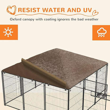 PawHut Outside Dog Kennel, 7' x 7' x 5' Puppy Play Pen with Canopy, Garden Playpen Fence Crate Enclosure Cage Rotating Bowl, for Dogs, Chickens, Ducks, Black