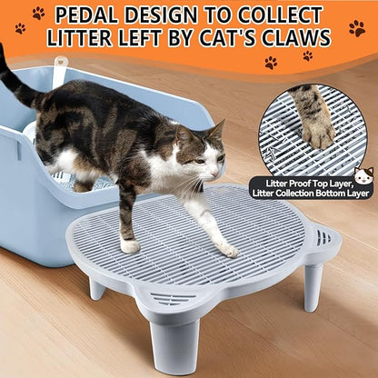 Adjustable Cat Ramp Litter Box Step Double Layer with Filter Function, Elevated Litter Box Ramp for Senior Cats Easy Cleaning Cat Litter Tray for Floor Indoor (Grey)