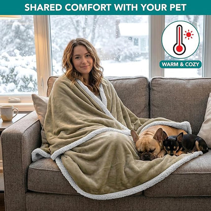 PetAmi Waterproof Dog Blanket for Queen Bed Large XL Dog Throw for Couch Cover Leakproof Furniture Protection, Sherpa Fleece, Reversible Soft Washable 90x90 Taupe