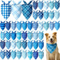 Abbylike 50 Pcs Plaid Dog Bandanas Bulk Blue Checkered Bandanas for Dogs Triangle Kerchief Bibs Scarf Set for Pet Holiday Costume Photo Props Accessories Pet Shops (31.5 x 21.7 x 21.7 Inch)