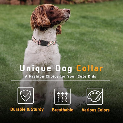 Dog Collar for Boys Girls, Floral Puppy Collar for Small Medium Large Dogs, Adjustable Floral Pattern Soft Pet Collar with Safety Buckle for Male Females(Light Pink,M)