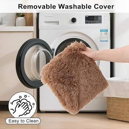 Fluffy Orthopedic Dog Beds for Puppy/Cats with Washable Removable Cover Dog Crate Bed Egg Crate Foam Support Plush Pet Pad Mat with Anti-Slip Bottom (24 * 16,Khaki)