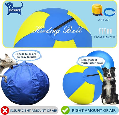 Herding Ball for Dogs and Horses - 18" Dog Herding Ball for Australian Shepherd Collie, Jolly Ball for Dogs Agility Equipment, Herding Ball Durable Bite-Resistant with Reinforced Stitching-Yellow&Blue