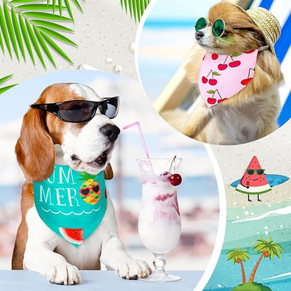 Eccliy 30 Pack Summer Fruit Dog Bandanas Bulk Soft Triangle Dog Scarfs Polyester Bandana Pet Costume Cute Scarf Bibs with Flowers Patterns for Small Medium Large