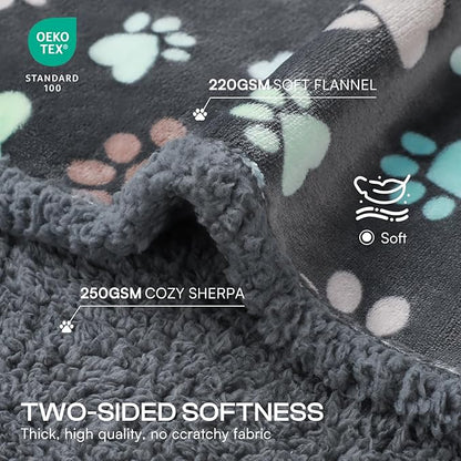 Luciphia Waterproof Pet Blankets for Couch Sofa Bed Cover Liquid Pee Proof Washable Soft Fluffy Large Dog Blanket Reversible Furniture Protection Grey Paw Thicken Large（65" x 57"）