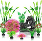 Fish Tank Accessories Aquarium Plants, 10pcs Colorful Fish Bowl Ornaments Plants and Rock Cave Decor Set, Aquarium Decor