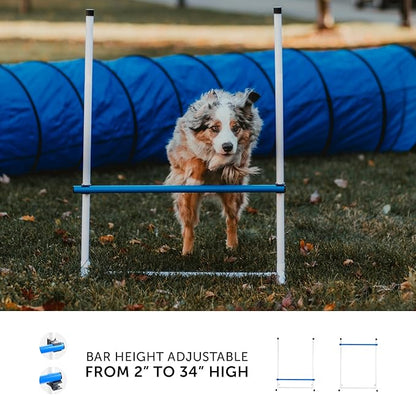 Better Sporting Dogs Complete Starter Agility Set for Dogs | 5 Piece Dog Agility Kit | Agility Jump | Tire Jump | Weave Poles | 10’ Tunnel with Sandbags | Pause Box