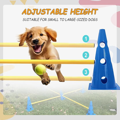 Dog Agility Hurdle Cone Set, Dog Agility Set Include 12 Agility Cones 6 Agility Rods, Dog Agility Equipment with Carry Bag(Blue+Orange)