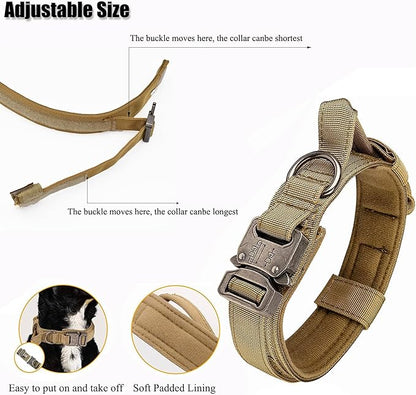 Tactical Dog Collar, Adjustable Military Training Nylon Dog Collar with Control Handle and Heavy Quick-Release Metal Buckle for Small Medium Large Dogs, Dark Blue M