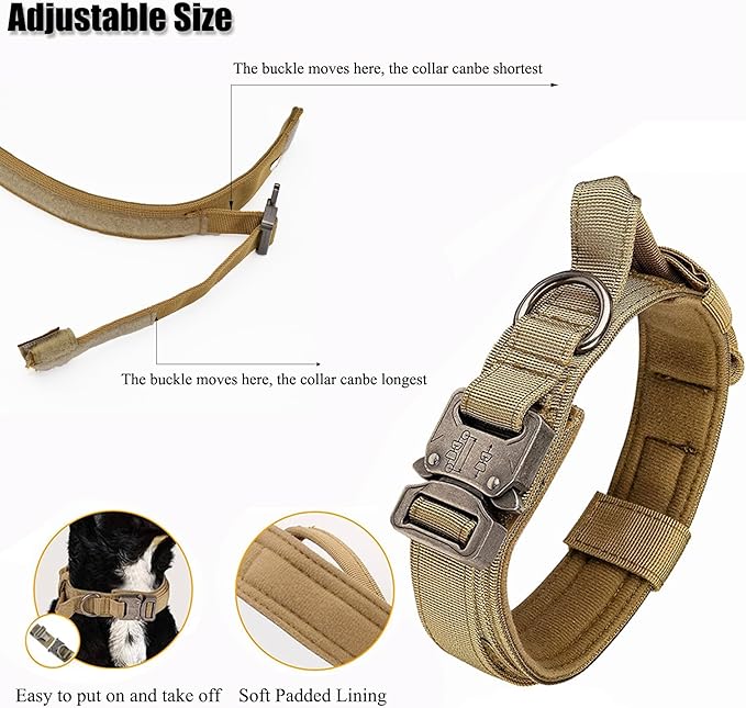 Tactical Dog Collar, Adjustable Military Training Nylon Dog Collar with Control Handle and Heavy Quick-Release Metal Buckle for Small Medium Large Dogs, Green XL