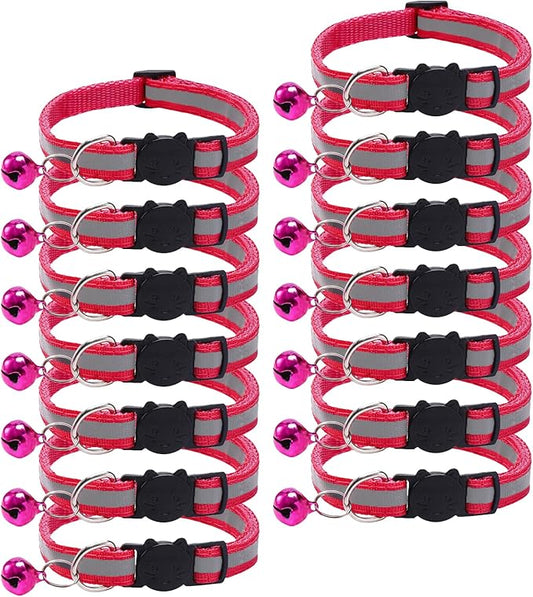 14 Pack Breakaway Cat Collar with Bell, Reflective Kitten Collar for Girl Boy Cats, Safety Buckle Adjustable 7.5-12.5 Inch, 0.4 Inch Width Lightweight, Pet Gifts (Rose)