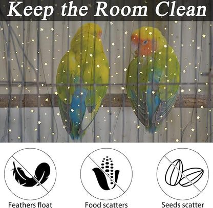 JULMELON 2Pcs Adjustable Bird Cage Seed Catcher(Black) Birdcage Nylon Mesh Cover Twinkle Star Universal Birdcage Cover for Parakeet Round Square Cage with Spring Hook