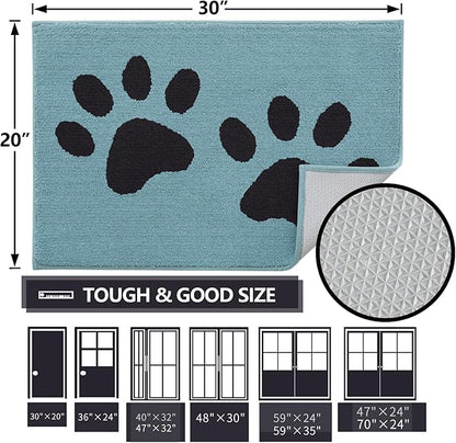Buganda Dog Door Mat for Muddy Paws, Absorbent Dirt Trapper Washable Indoor Doormats, Non Slip Low-Profile Mud Mat for Dogs, Front Entrance Doormat for Inside Floor (30x20 Inches, Blue)