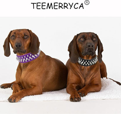 TEEMERRYCA Adjustable PU Leather Spiked Studded Dog Collars with a Squeak Ball Gift for Small Medium Large Pets Like Cats/Pit Bull/Bulldog/Pugs/Husky, Purple, XXL 19.7"-22.4"