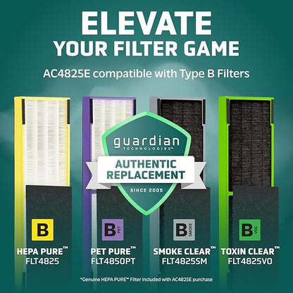 GermGuardian HEPA Air Purifier for Home, Large Rooms - 743 Sq. Ft. with HEPA Air Filter, UV-C Light & Odor Reduction, AC4825E, 22" Tower, Gray