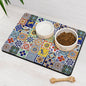 Moroccan Trellis Dog Food & Water Mat,Mexican Talavera Boho Colorful Colorful Pet Feeding Mat for Floor Non-Slip Waterproof, Super Absorbent Cat Bowl Mat, Easy to Clean Durable Pet Placemat,16" × 24"