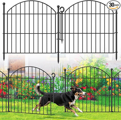 Decorative Garden Fence 24in (H) x10ft (L), 5 Pack No Dig Fence Animal Barrier for Dog with Lock, Arched Flower Bed Edging, Wire Border Panel Fencing for Yard Patio Outdoor Decor