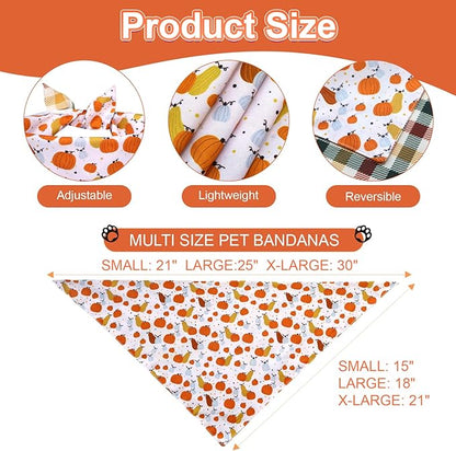 Fall Dog Bandanas Large 3PCS, 6 Pattern Thanksgiving Scarf for Boy and Girl, Pumpkin Leaves Flowers Triangle Reversible Bibs Breed for Puppy Pets