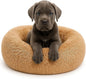 Calming Dog Bed - Fluffy Donut Cuddler for Anxiety Relief, Orthopedic Pet Bed with Non-Slip Bottom, Cozy Round Faux Fur Nest for Dogs and Cats, Plush Crate Mat for Comfort (Camel, Medium)