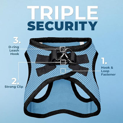 Best Pet Supplies Voyager Step-in Air All Weather Mesh Harness and Reflective Dog 5 ft Leash Combo with Neoprene Handle, for Small, Medium and Large Breed Puppies - Baby Blue/Black Trim, X-Small