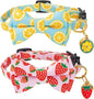 Breakaway Cat Collar with Cute Bow Tie Bell 2Pack Lemon Strawberry Summer Collars for Male Female Soft Cotton Kitty Kitten Collar Cute Cat Collars Ideal for Girl Cats Boy Male Cats