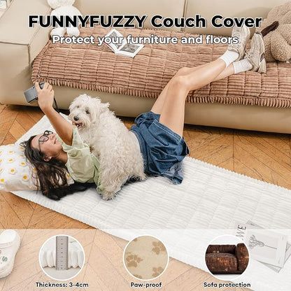 FUNNY FUZZY Pet Couch Covers for Sofa, Washable Dog Couch Cover Protector for Dogs, Flannel Couch Covers for Dogs Pet Friendly Pets Mat Bed Sofa Cover (White, 27.6"×70.9")