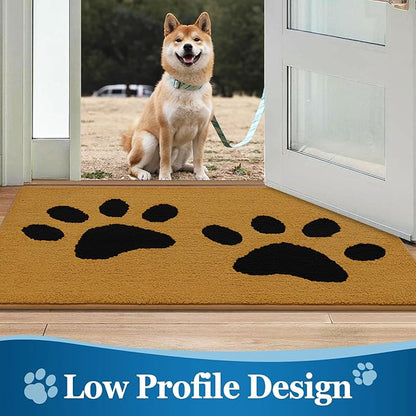 Buganda Dog Door Mat for Muddy Paws, Absorbent Dirt Trapper Washable Indoor Doormats, Non Slip Low-Profile Mud Mat for Dogs, Front Entrance Doormat for Inside Floor (30x20 Inches, Yellow and Black)