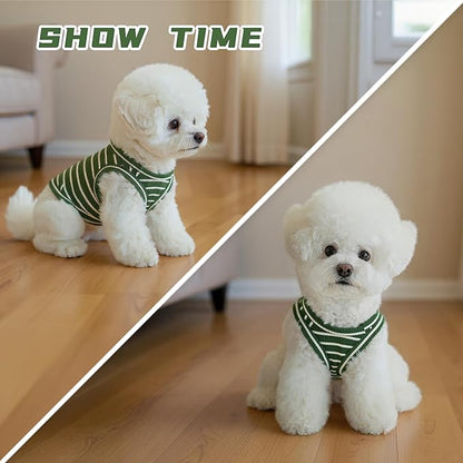 Dog Clothes, Stripe Dogs Shirts for Small & Medium Breeds, Pet Tank Top, Breathable Waffle Fabric Puppy Outfit, Shirt for Chihuahua, Yorkie, Dachshund, Corgi (Green, XLarge)