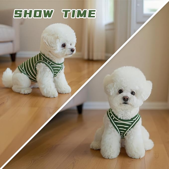 Dog Clothes, Stripe Dogs Shirts for Small & Medium Breeds, Pet Tank Top, Breathable Waffle Fabric Puppy Outfit, Shirt for Chihuahua, Yorkie, Dachshund, Corgi (Green, Medium)