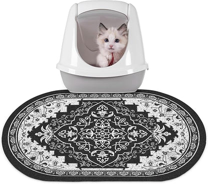 Bienbee Cat Litter Mat, 24" x 15" Litter Box Mat Rug with Non-Slip Bottom,Urine and Water Proof, Easy to Clean Cat Supplies Essentials for Indoor Kitty Kitten Floor, Black M