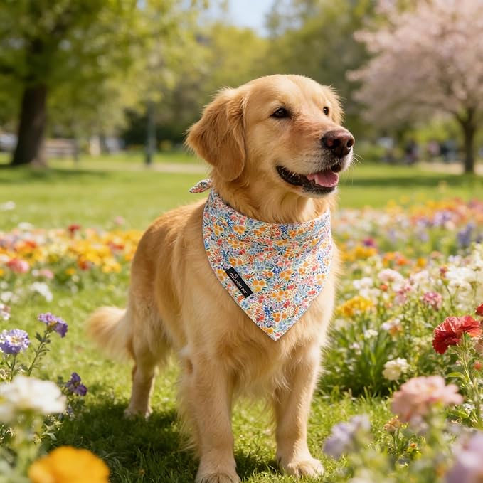 ARING PET Girl Dog Bandana, Spring Summer Daisy Floral Pet Bandana Scarf Triangle Bibs for Puppy Small Medium Large Dogs-L